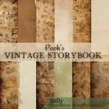 Pooh's Vintage Storybook 6x6 paper pack. Aged sepia storybook-print papers in tan, cream and soft green.