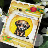 Handmade card framed with a large scalloped rectangle die cut.