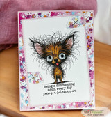 Floral-bordered card with the Chihuahua and the adulting sentiment