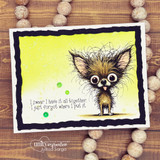 Black-framed card with the Chihuahua on a bright yellow panel and "I swear I have it all together, I just forgot where I put it"