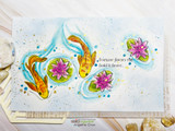 Card with a pair of koi and water lilies and the sentiment 'Fortune favors the bold & brave'.