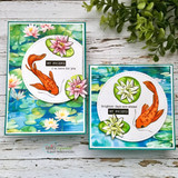Two coordinating koi-and-lily cards with 'My friend, I'm here for you' and 'Brighter days are ahead'.