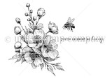 Sweet as Honey red rubber stamp set art by Lisa Arana — floral bunch, small bee, and 'you're as sweet as honey' script sentiment