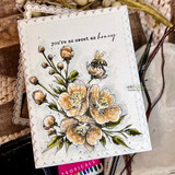 Scalloped cream card with golden honey-toned florals and a bee. You're as sweet as honey.