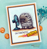 Teal card with the grumpy cat sitting at a fan, captioned 'Oh Fantastic... it's your birthday.'