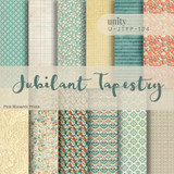Jubilant Tapestry 6x6 paper pack — teal and coral geometric and floral tapestry prints.