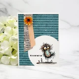 Card using the paper pack: a crazy little bird with 'We flocking miss you!'