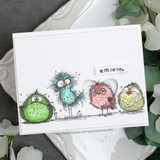 A handmade card featuring a flock of quirky, scruffy, wild-feathered little birds from Unity Stamp Co's Flock Talk red rubber stamp set, with the sentiment 'For real?'.