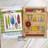 Pair of plaid Father's Day and 'Congratulations O-Fish-Ally retired' cards with colored lures