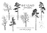 Red rubber stamp art of assorted tree silhouettes with 'BEYOND grateful' and a heartfelt sympathy sentiment