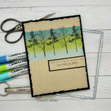 Kraft panel card of a tree line over green and blue with the sympathy sentiment banner