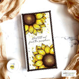 Slim marble-backed tag with two golden sunflowers — stand tall and find the sunshine