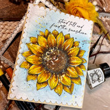 Scalloped watercolor card with a giant sunflower — stand tall and find the sunshine script