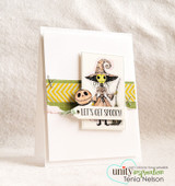 Cream card with a small skeleton figure and the "Let's get spooky!" sentiment