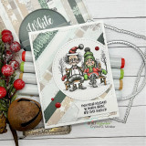 Card with the colored old couple in a circle: 'May your holidays be merry, bright and over quickly.'