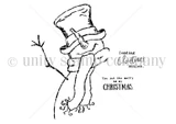 Red rubber stamp sheet with a loose line snowman in a tall top hat with twig arms, alongside 'Sending christmas smiles.' and 'You put the merry in my CHRISTMAS.'