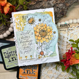 Mixed-media floral card with a golden dahlia and a kindness sentiment celebrating someone special.
