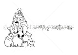 Uncolored red rubber stacked-cats Christmas tree with 'merry catmas.'