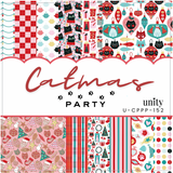 Catmas Party 6x6 paper pack — festive Christmas cats, ornaments and holiday prints in red, teal and cream.