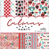 Catmas Party 6x6 paper pack. Festive Christmas cats, ornaments and holiday prints in red, teal and cream.