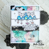 Mixed-media card with a row of blue birds and 'I will sing the Lord's praise, for He has been good to me.'
