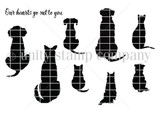 Red rubber stamp set with a row of dog and cat silhouettes and the sentiment 'Our hearts go out to you.'