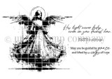 Guided by Grace red rubber stamp art by Lisa Arana. Inked angel with grace, hope, and faith sentiments.