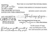 Christmas Comfort red rubber stamp art by Lisa Arana — nine holiday sympathy sentiments for grief and remembrance