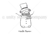 The Casual Winter Hello itty bitty red rubber pair: a scarf-wrapped snowman in a top hat with 'hello there.'