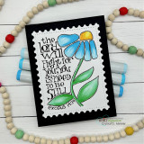 Blue coneflower verse card on a black postage-edge mat.