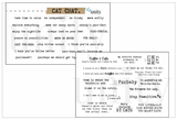Cat Chat sentiment ephemera — cut-apart cat phrases like 'Furbaby,' 'Stay Pawsitive' and 'Cat Mom.'
