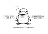 Red rubber stamp sheet with a round little platypus under floating hearts, carrying 'YOU'RE WEIRD, I LIKE IT.' and 'HAPPY BIRTHDAY (you weirdo)'.