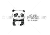 A red rubber itty bitty stamp set of a panda holding a heart with 'Don't worry, everything will be alright.'