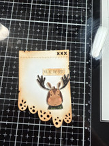 A cheerful cartoon moose with 'you're the best,' a petite itty bitty red rubber stamp shown on a handmade card.