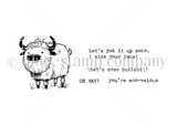 Uncolored red rubber yak stamp with all sentiments including 'you're moo-velous' and 'OH HAY!'