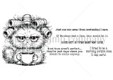 The Curlers & Catitude Pissy Kitty red rubber stamp set from Unity Stamp Co - a grumpy cat in pink hair curlers clutching a coffee cup, with sentiments including: Just one cup away from pretending I care; If Mondays had a face, this would be it; Coffee first. Attitude adjustment later..