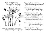 Black-and-white stamp set layout of the wildflowers with a column of thank-you sentiments