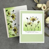 Pair of soft green cards with yellow wildflowers and a small thank-you sentiment