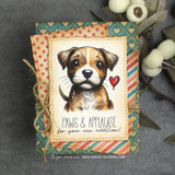 Card using the paper pack: a puppy with 'Paws & applause for your new addition.'