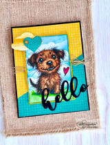 A card project showing Odie, a scruffy rescue puppy, paired with the greeting "You gave love and got it back."