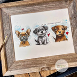Odie, a scruffy rescue puppy stamped in red rubber and colored on a handmade card reading "You gave love and got it back."
