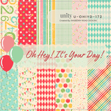 Oh Hey! It's Your Day! 6x6 birthday paper pack — bright confetti, dots, argyle and balloon prints in coral, teal and yellow.