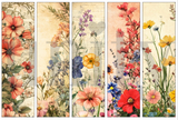 Tall bookmark-style ephemera strips of painted wildflowers, poppies, daisies and mixed blossoms. From Blooming & Fluttering.