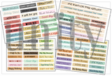 Ephemera sheet of printed birthday sentiment strips in assorted colors and fonts, titled All the Birthdays.