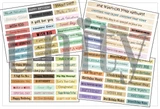 Ephemera sheet of printed birthday sentiment strips in assorted colors and fonts, titled All the Birthdays.