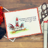 Card with the wild rooster and the "crazy a$$" sentiment on a soft pink frame