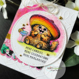 Pink card with the colorful sombrero cat and margarita, captioned 'More candles. More celebrations. More margaritas!'