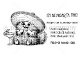Unity Stamp Co red rubber stamp set by Lisa Arana showing a cat in a sombrero holding a margarita, with sentiments like 'It's meowgarita time!' and 'Fiesta Mode: On!'