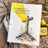 Yellow light-ray card — the light shines in the darkness and the darkness did not overcome it