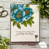 Handmade card from the In the Light line with delicate wildflowers, gentle sentiment 'You don't have to bloom today, just keep breathing'.